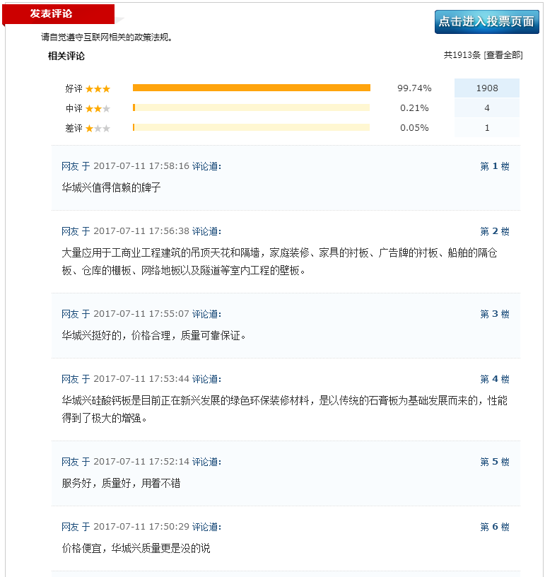 华城兴品牌评选消费者好评率很高